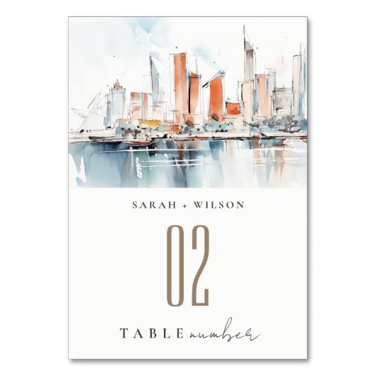 Numéro De Table Chic Miami Floride Skyline Mariage d'aquarelle (Par défaut)