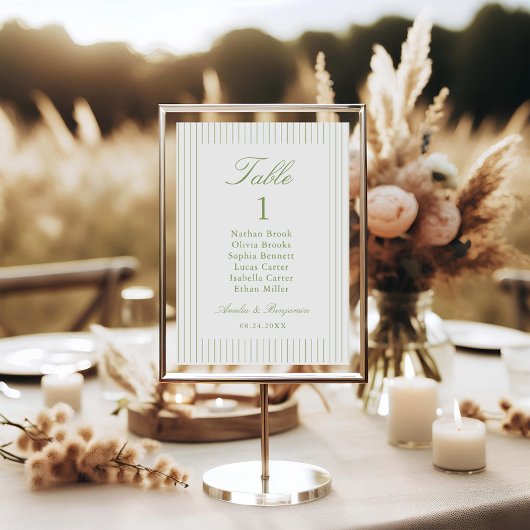 Numéro De Table Chic Minimalist Stripe Green Wedding