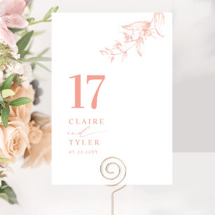 Numéro De Table Chic, minimaliste Mariage botanique rose pâle