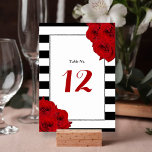 Numéro De Table Chic Moderne Luxe Mariage Collection - Roses rouge<br><div class="desc">La collection chic et moderne de luxe mariage est ornée d'un arrière - plan classique rayé noir et blanc accentué par de belles roses rouges rubis et un cadre faux en feuille d'argent. Ces cartes de numéro de table sont faciles à personnaliser et seront l'accessoire parfait pour tout mariage, douche...</div>