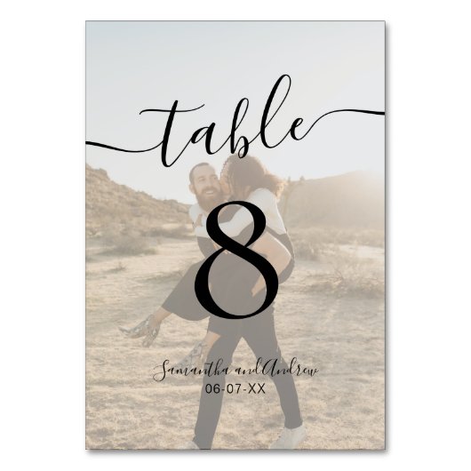 Numéro De Table Chic noir blanc nom de script photos mariage (Par défaut)