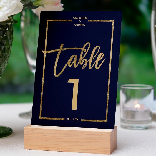 Numéro De Table Chic or cadre script marine bleu table numéro