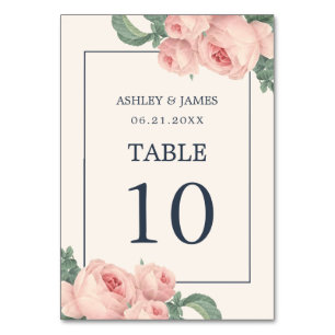 Numéro De Table Chic rose rose Vintage Mariage blanc cassé