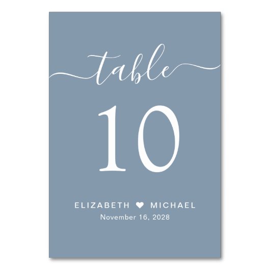 Numéro De Table Chic Script Dusty Blue Wedding Réception (Par défaut)