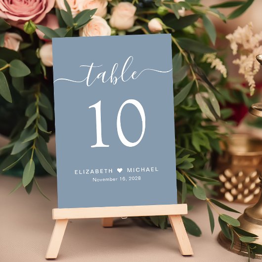 Numéro De Table Chic Script Dusty Blue Wedding Réception