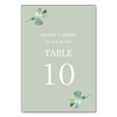 Numéro De Table Chic Script Eucalyptus Foliage Mariage vert (Dos)