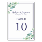 Numéro De Table Chic Script Green Foliing Marine Bleu Mariage fron (Dos)