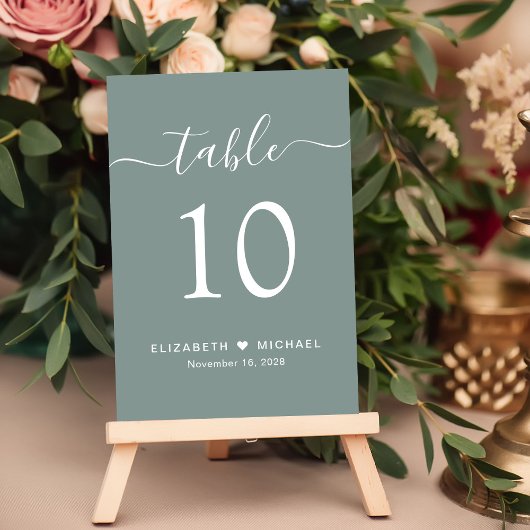 Numéro De Table Chic Script Sage Green Wedding Reception