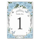 Numéro De Table Chic Sky Blue Floral Argent Anniversaire Quinceane (Dos)