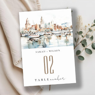 Numéro De Table Chic Tampa Floride Skyline Mariage d'aquarelle