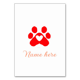 Numéro De Table Chien patte coeur rouge animal ajouter nom animal