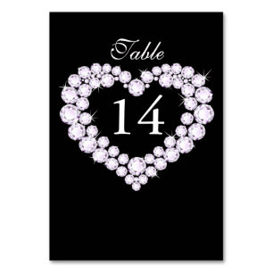 Numéro De Table Chiffres de la table de coeur en diamant noir et b