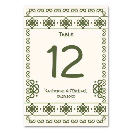 Numéro De Table Chiffres de Mariage de noeuds celtiques verts (Par défaut)