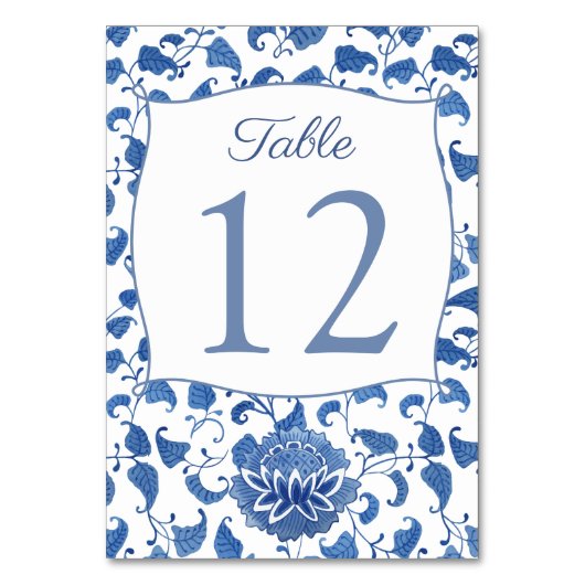 Numéro De Table Chine Florale Bleue Et Blanche Imprimer Wedding sh (Dos)