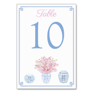 Numéro De Table Chinoiserie Baby Shower déjeuner bleu et rose