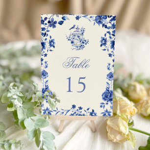 Numéro De Table Chinoiserie bleu profond Vintage Floral Mariage