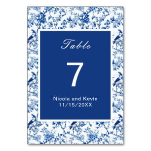 Numéro De Table Chinoiserie Blue Birds and Flowers Mariage
