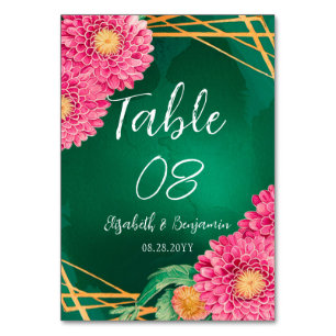 Numéro De Table Chrysanthèmes rose Mariage géométrique or