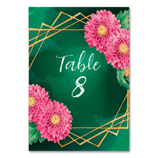 Numéro De Table Chrysanthèmes rose Mariage géométrique or (Dos)