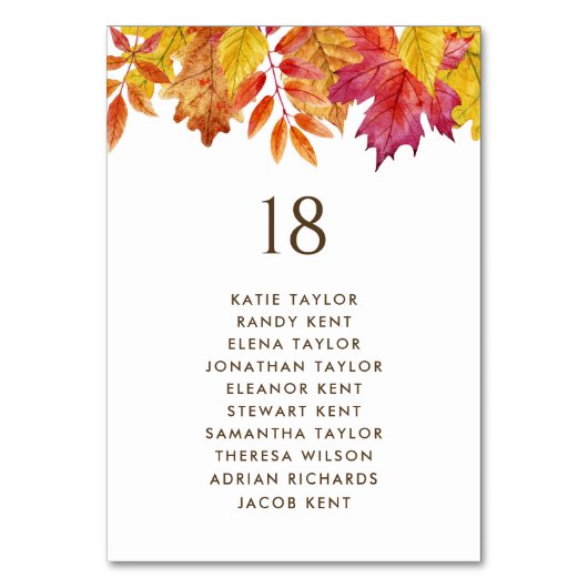 Numéro De Table Chute Feuille Automne Mariage Table Plan de siège (Dos)