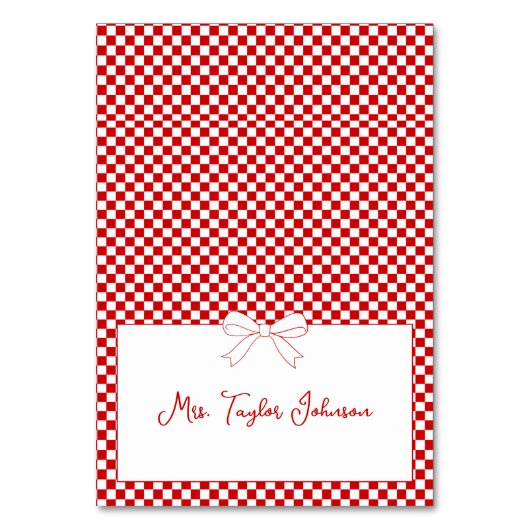 Numéro De Table Ciao Baby! Italian Red Gingham Bow Place Card (Par défaut)