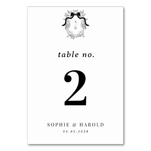 Numéro De Table Cimier Monogramme Français Coquette Bow Mariage of (Par défaut)