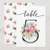 Numéro de table cinq Pivoines roses (Devant / Derrière)