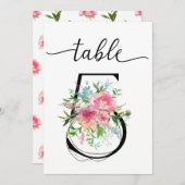 Numéro de table cinq Tableaux de pivoines roses (Devant / Derrière)