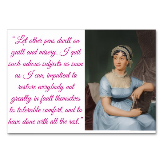 Numéro De Table Citation de Jane Austen et portrait (rose) (Devant)