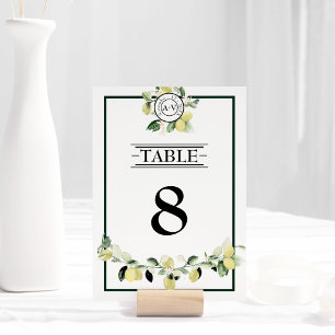 Numéro De Table Citron Jardin Monogramme Mariage blanc