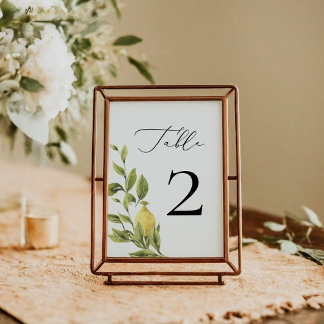 Numéro De Table Citron méditerranéen Calligraphie Mariage 2