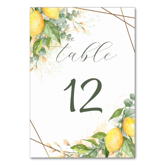 Numéro De Table Citrons Eucalyptus Faux Gold Foil Frame (Par défaut)