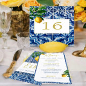 Numéro De Table Citrons Toscan Carrelage Bleu Blanc Mariage