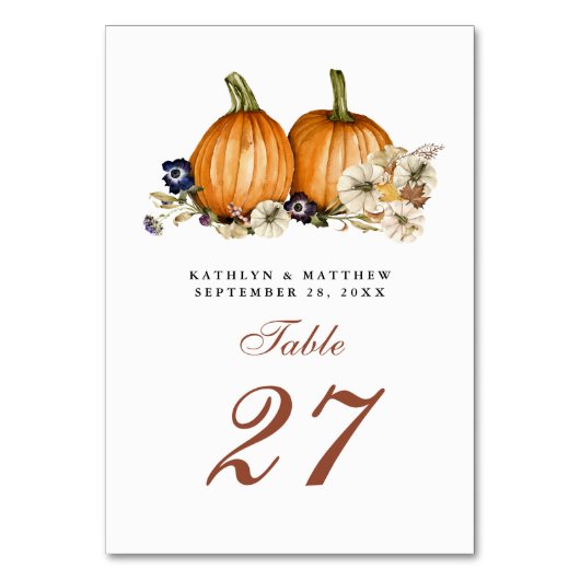 Numéro De Table Citrouille botanique Rustique Mariage de automne d (Dos)