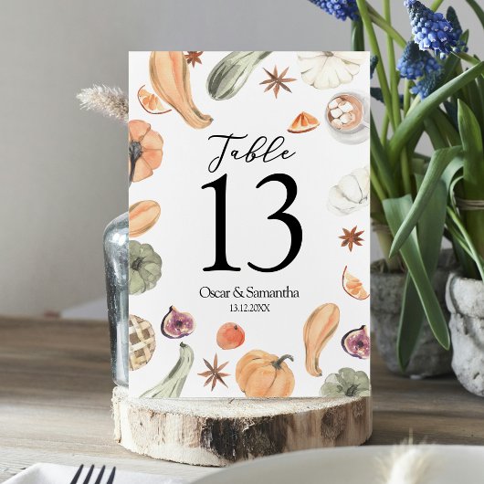 Numéro De Table Citrouille couleur d'aquarelle tendance | Vibes d'