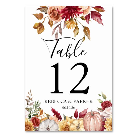 Numéro De Table Citrouille fleurs d'automne Mariage personnalisé (Dos)