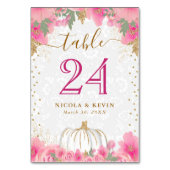 Numéro De Table Citrouille rose et Fleurs Mariage Tableau de siège (Dos)