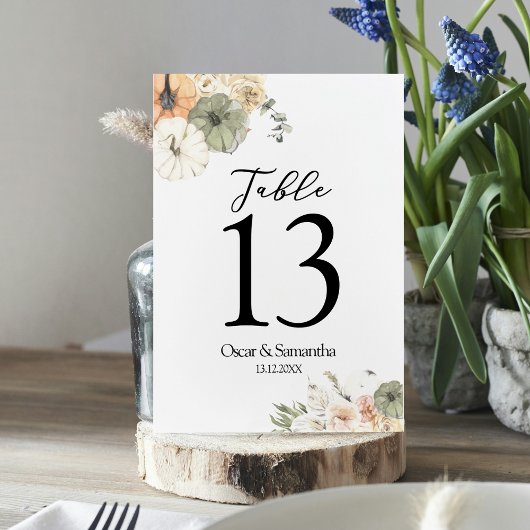 Numéro De Table Citrouilles et fleurs d'aquarelle modernes