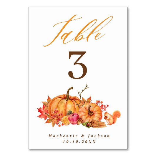 Numéro De Table Citrouilles et Mariage de script d'écureuil (Dos)