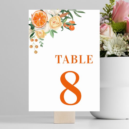 Numéro De Table Citrus Orange Floral Mandarine Table 8 Mariage