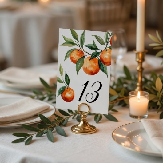 Numéro De Table Citrus Wedding | Elegant Mediterranean Orange