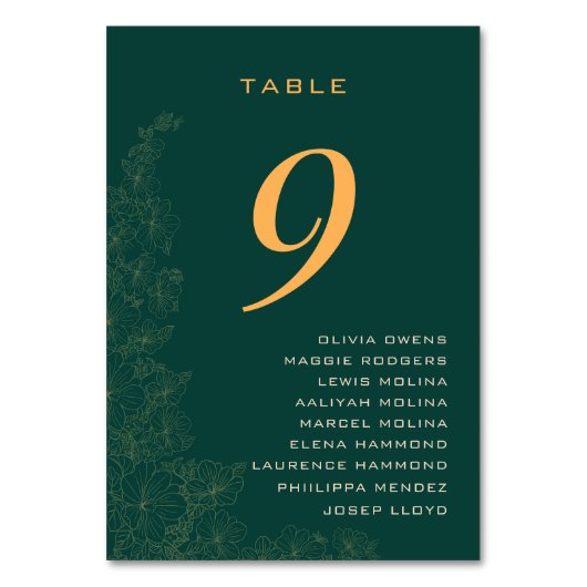 Numéro De Table Classé Emerald Green Floral (Dos)