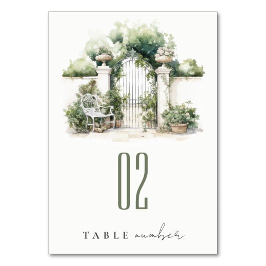 Numéro De Table Classé Français Jardin Paysage Mariage d'aquarelle (Par défaut)