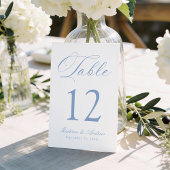 Numéro De Table Classic Blue Calligraphy Wedding