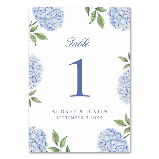 Numéro De Table Classic Blue Hydrangea Flower Wedding (Par défaut)