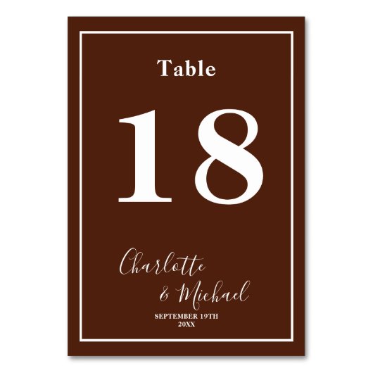 Numéro De Table Classic Brown Script Minimalist Wedding (Par défaut)