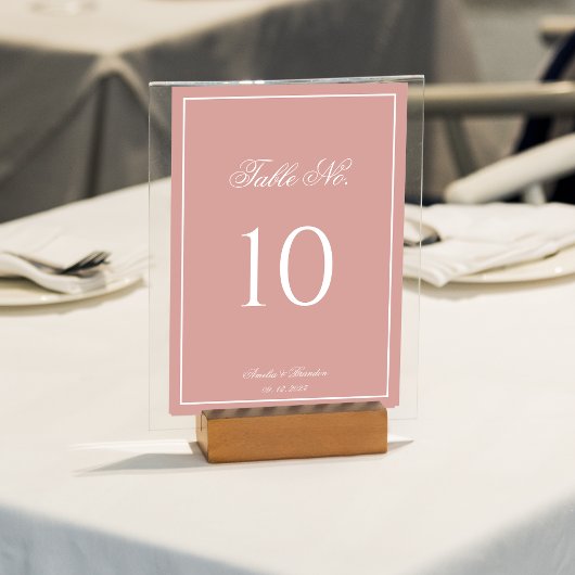 Numéro De Table Classic Dusty Rose & White Border Script Wedding