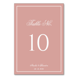 Numéro De Table Classic Dusty Rose & White Border Script Wedding