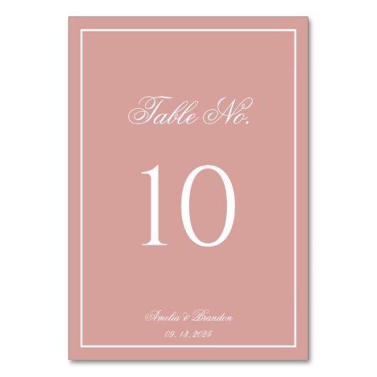 Numéro De Table Classic Dusty Rose & White Border Script Wedding (Par défaut)