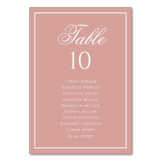 Numéro De Table Classic Dusty Rose & White Wedding Seating Chart (Dos)